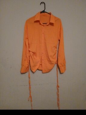 WoMen's Long-Sleeve Orange Button-Up Shirt